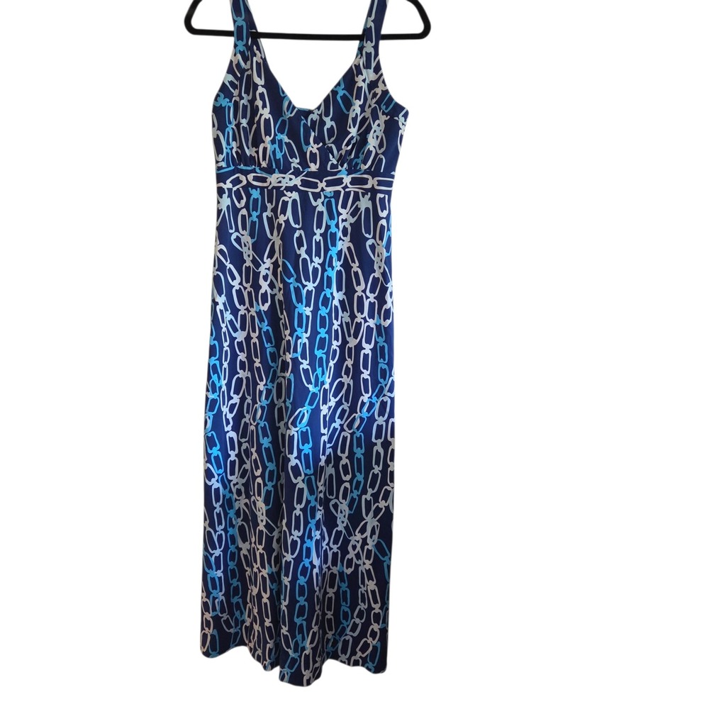 J. McLaughlin Maxi Dress Small Catalina Cloth Chain Link Sleeveless V Neck‎